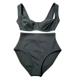 SKIMS Shaping Swim Underwire Top + High Waist Bottom Bikini Set Gunmetal XXS